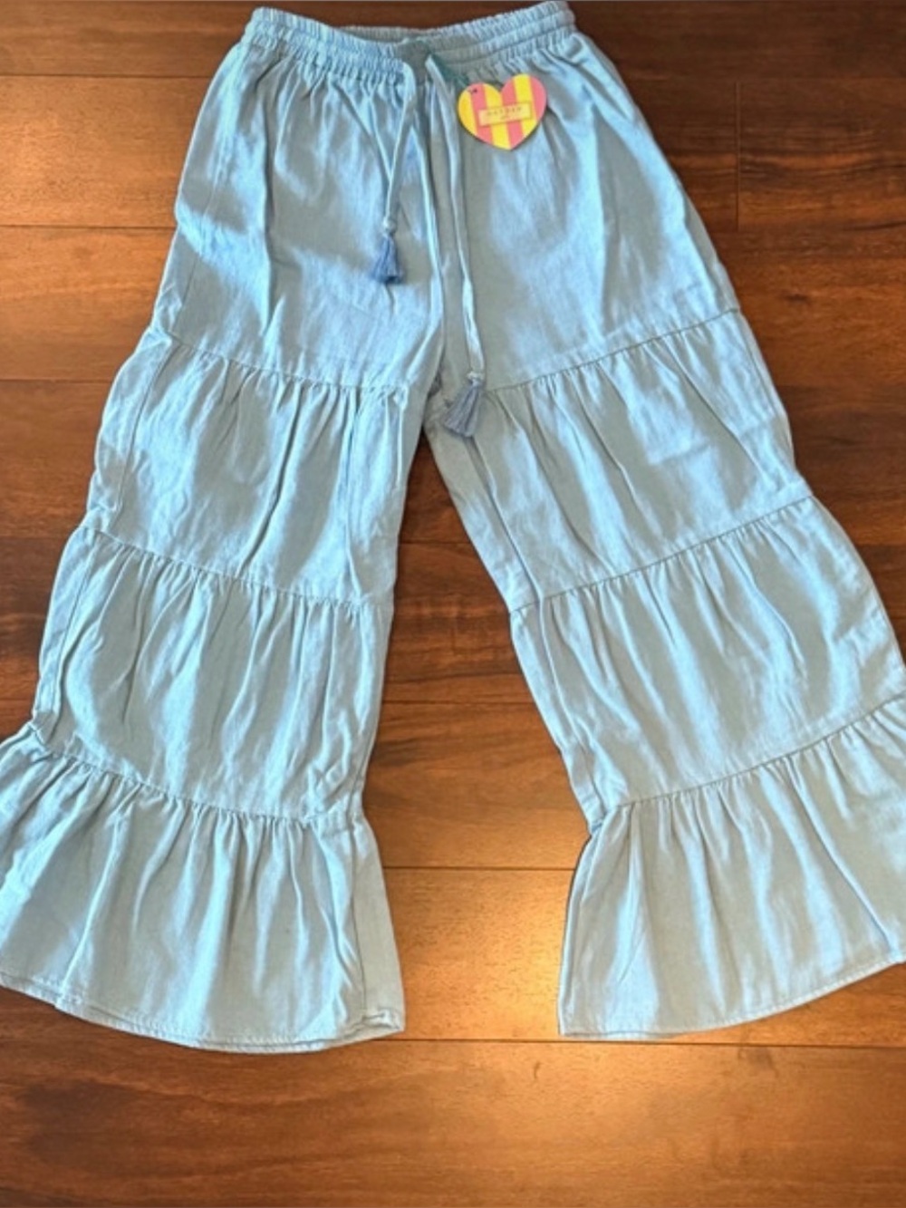 Hayden Girls Light Blue Tiered Chambray Ruffled Palazzo Pants Size L